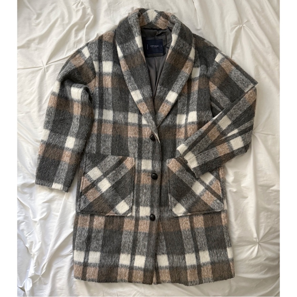 Plaid single breasted shawl-collar coat - Picture 3 of 8